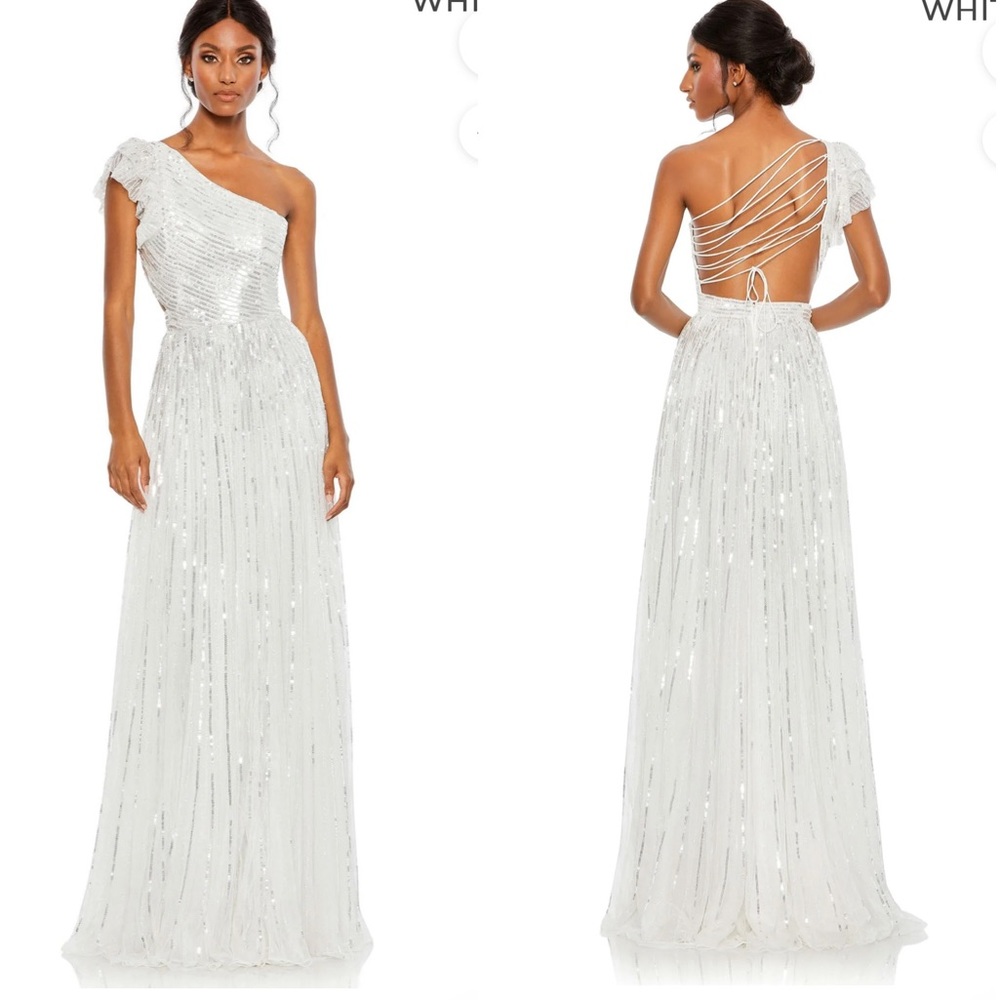 Mac Duggal Sequined One Shoulder Flutter Sleeve A… - image 1